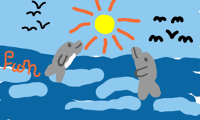 sketch 3897 dolphins playing over the sea